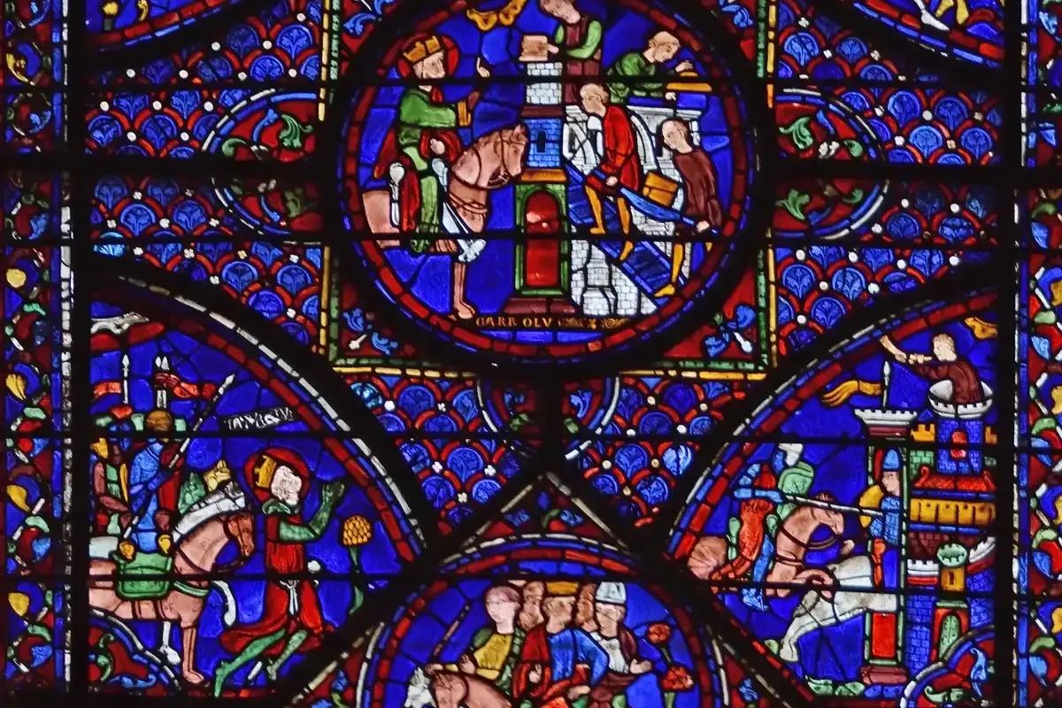 Stained glass in Chartres Cathedral, free to enter on a day trip from Paris by train